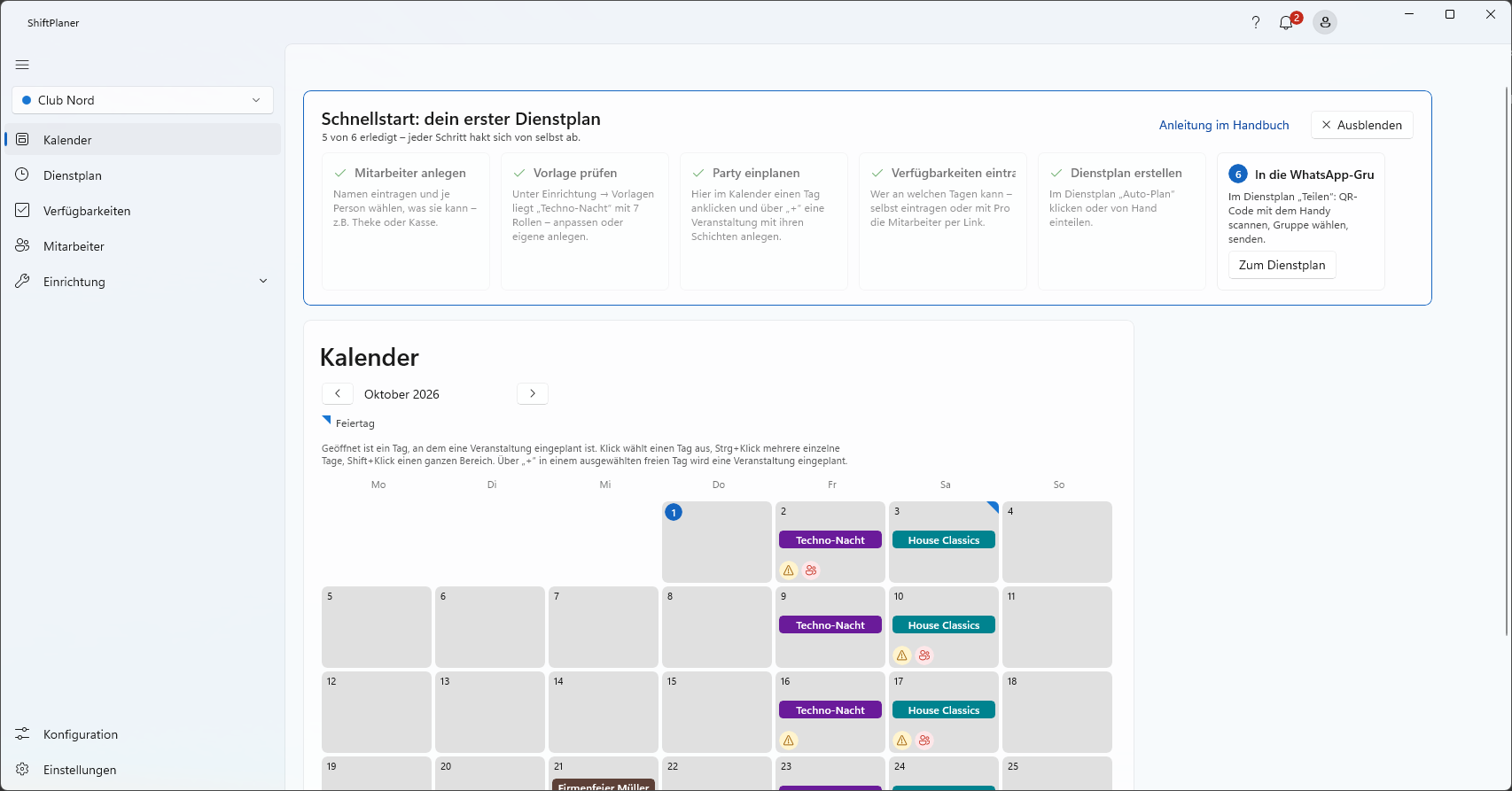 Die Schnellstart-Karte oben im Kalender
